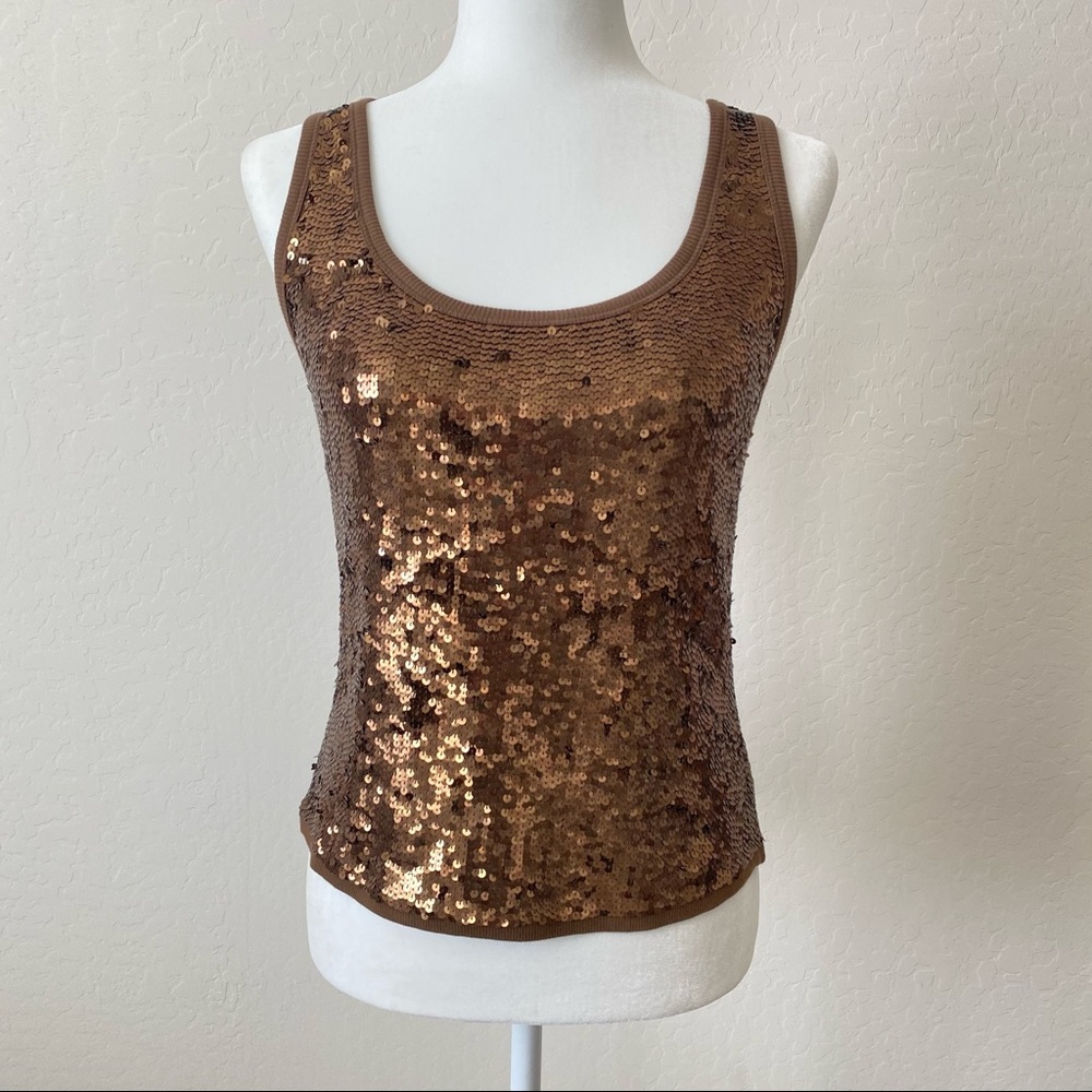 PAROSH Sequin Ribbed Tank Handmade Brown Large